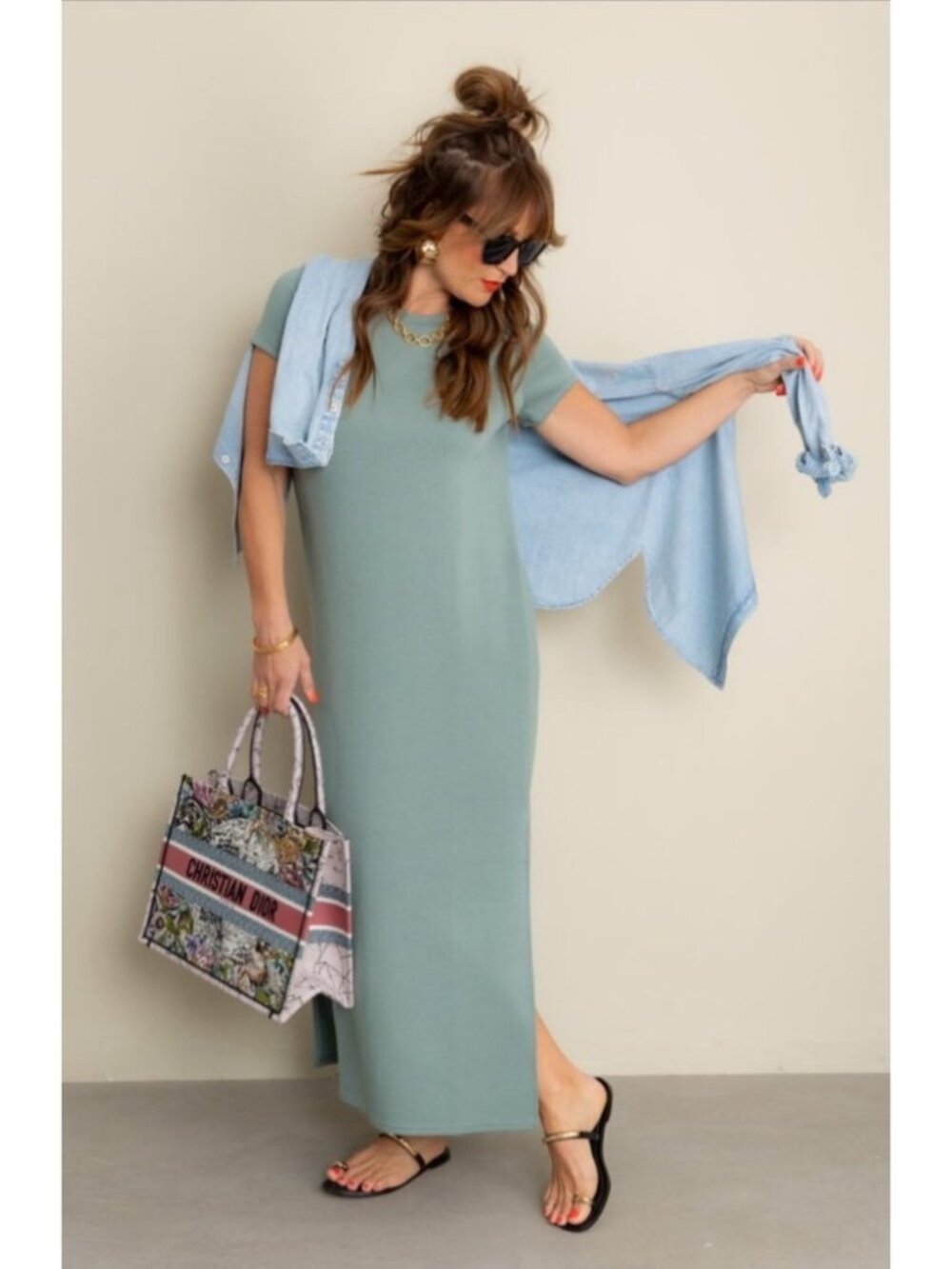 NEW Spanx Air Essentials Maxi Dress Fennel Short-Sleeve Lightweight Small Lounge